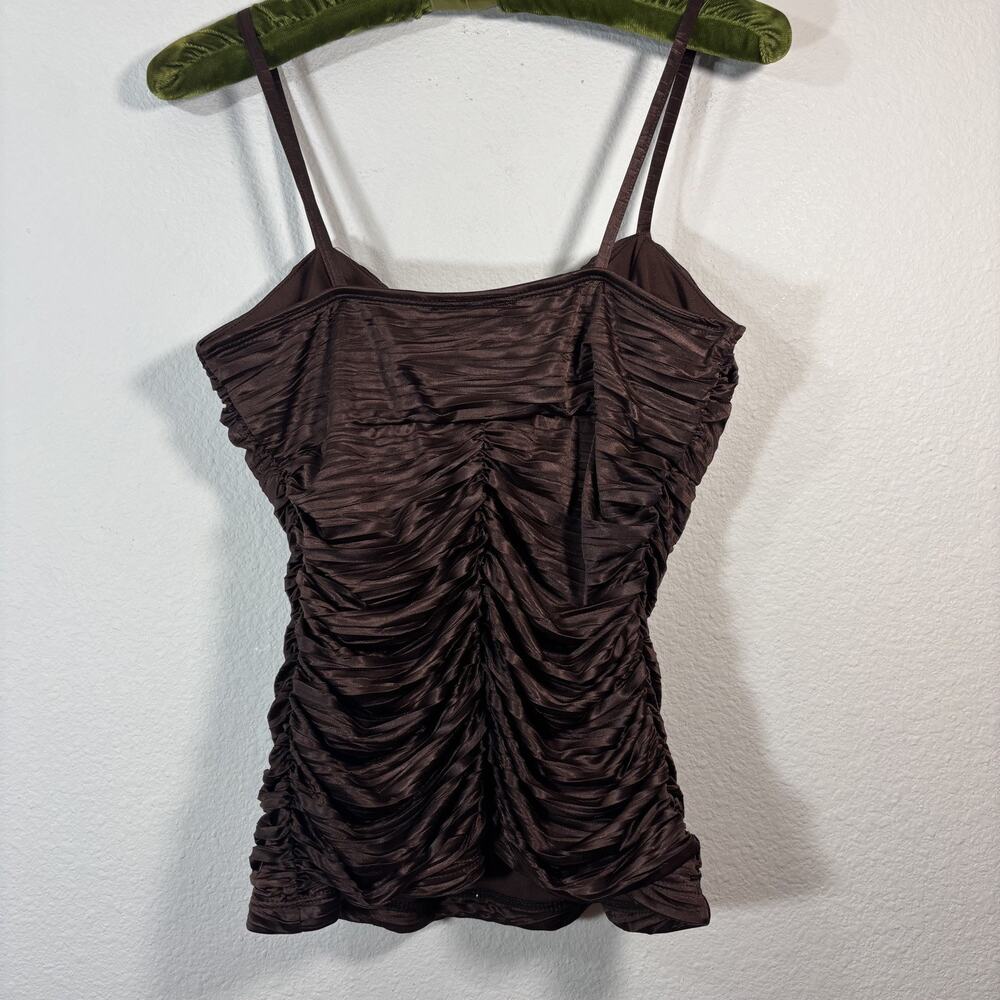A Byer Vintage Y2k Cami Brown Satin Tank Top Ruched M Coquette Fairy Made In USA - Picture 2 of 7